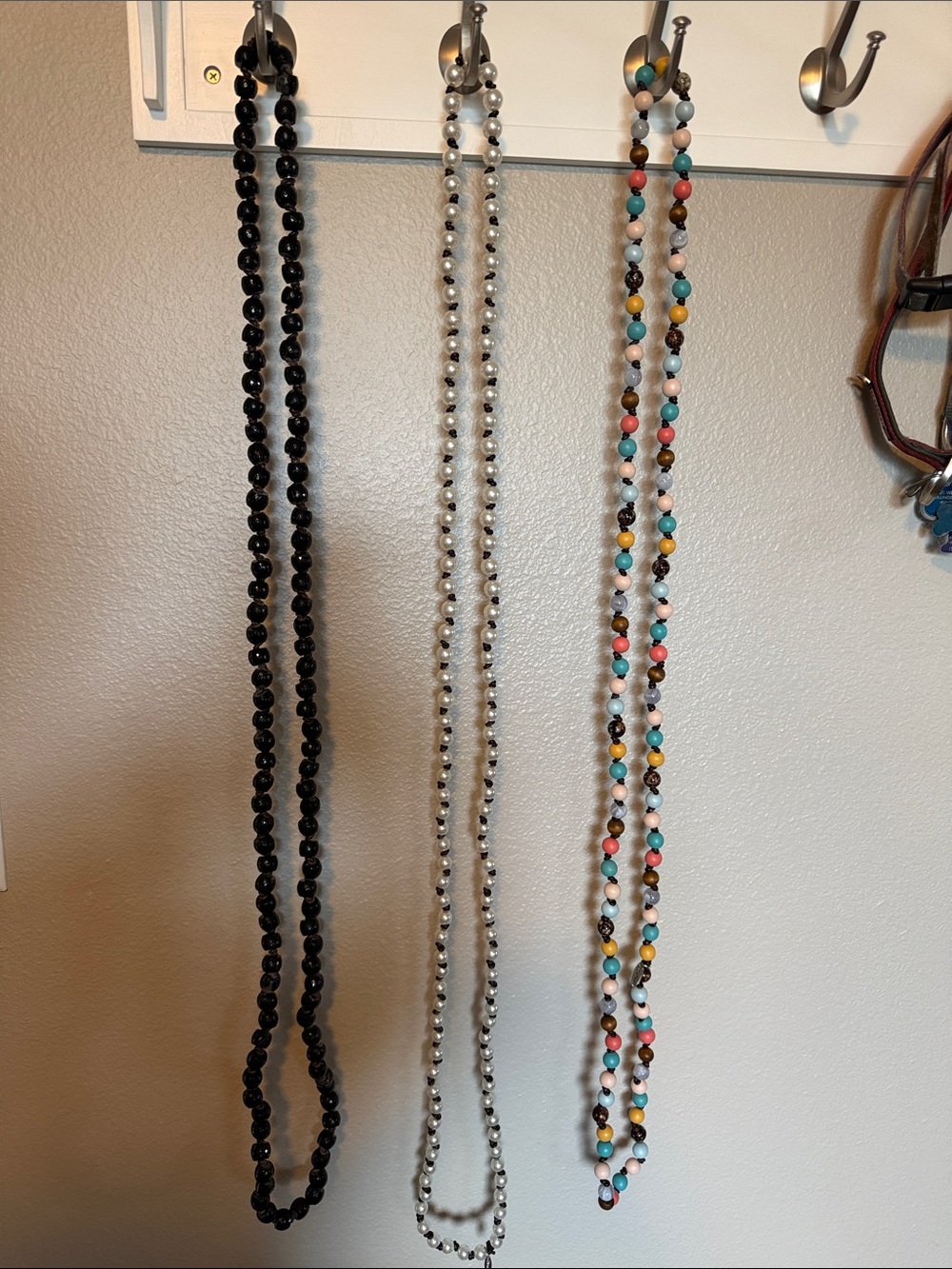 Group of 3 Beaded Long Necklace - Black, White, Multicolor